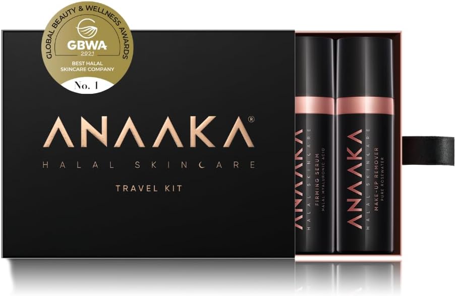 ANAAKA Halal Skincare Travel Kit, 5 High Quality Products, Anti-Ageing Day Cream, Overnight Revitaliser, Makeup Remover, Foam Cleanser, Firming Serum ANAAKA Halal Skincare Travel Kit, 5 High Quality Products, Anti-Ageing Day Cream, Overnight Revitaliser, Makeup Remover, Foam Cleanser, Firming Serum