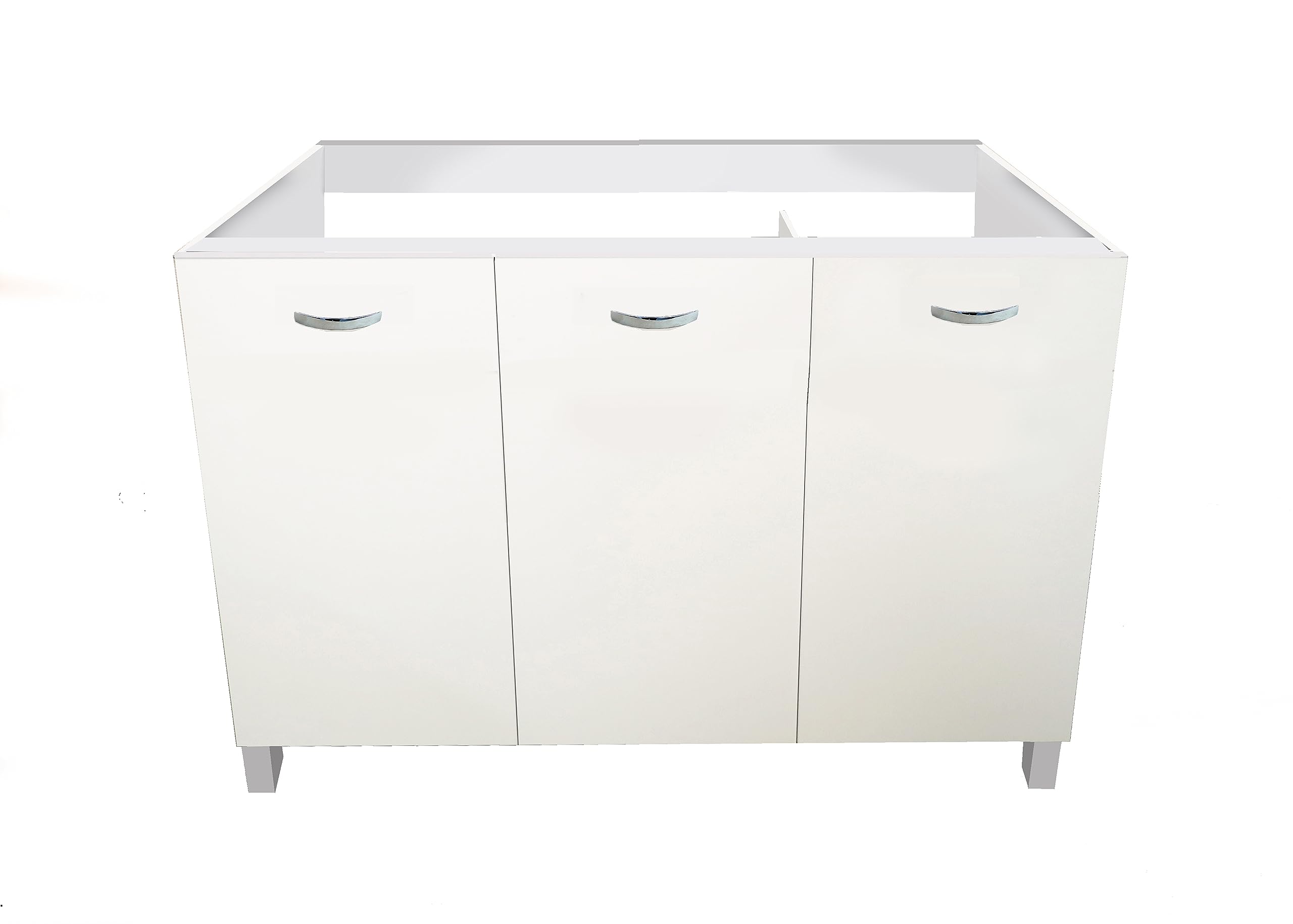 MABEL Mobile Sottolavello Cucina Bianco 3 Ante Organizer in Legno Nobilitato Finitura Antigraffio Facile da Montare - L 120 cm x P 50 cm x H 80,5 cm