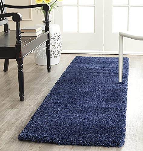 Image of Soft Plain Shaggy Rugs and Carpet for Bedroom Living Room 2x5 Feet Navy Blue Color