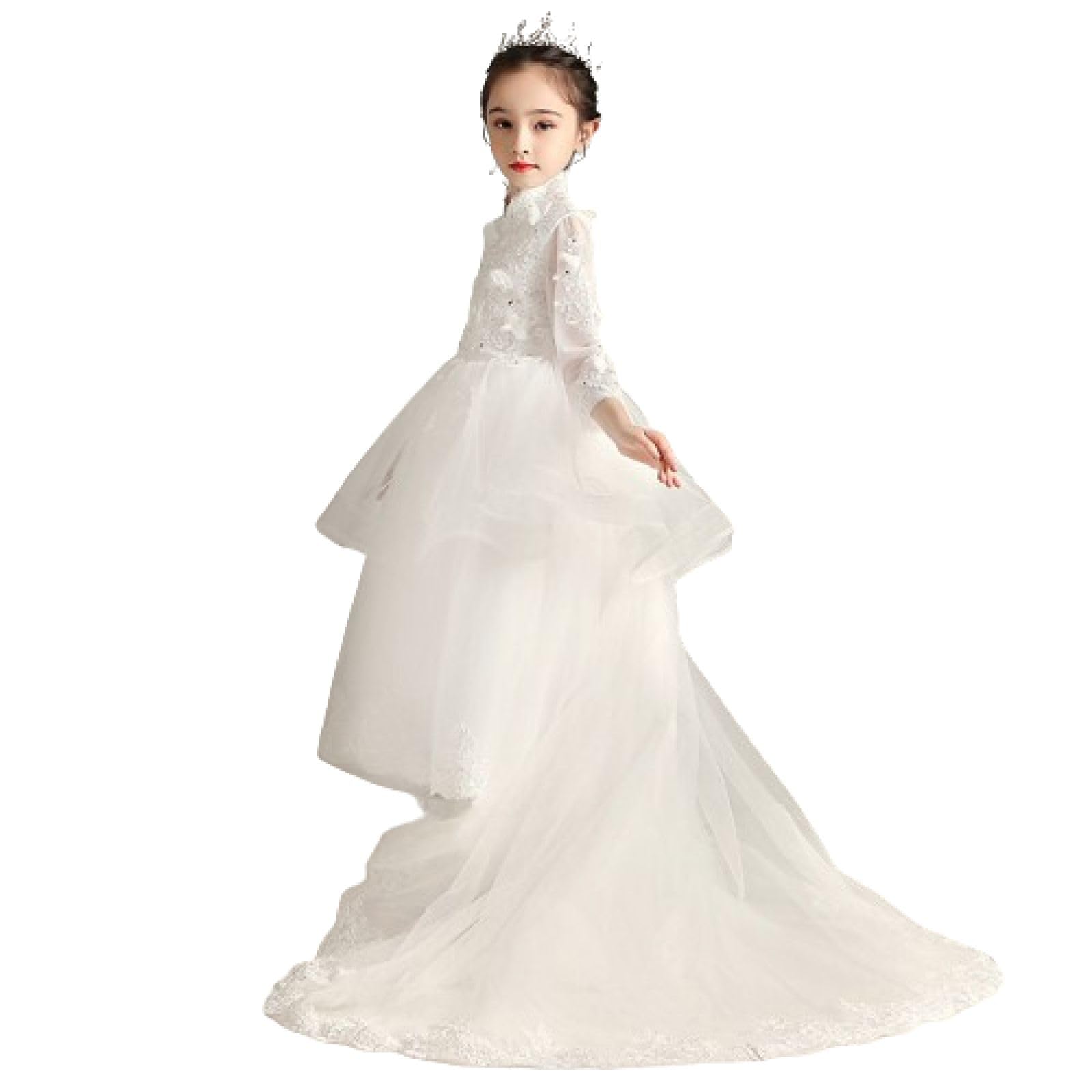 Blumenmädchen-Kleid aus Tüll mit Blumenmuster für die Erstkommunion, Festzugskleider für Kinder, große Mädchen, Prinzessin, Geburtstag,Weihnachten, Brautjungfer, Hochzeitsfeier, Ballkleid, 6–16 Jahre