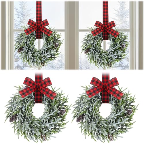 Yunlly 2 Pcs 13.8 Inch Christmas Window Wreaths with Buffalo