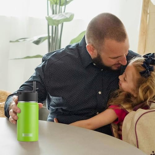 Image of koodee Small Water Bottle with Straw-12 oz Stainless Steel Double Wall Vacuum Insulated Water Bottle for School - Leakproof and BPA Free(Apple Green)