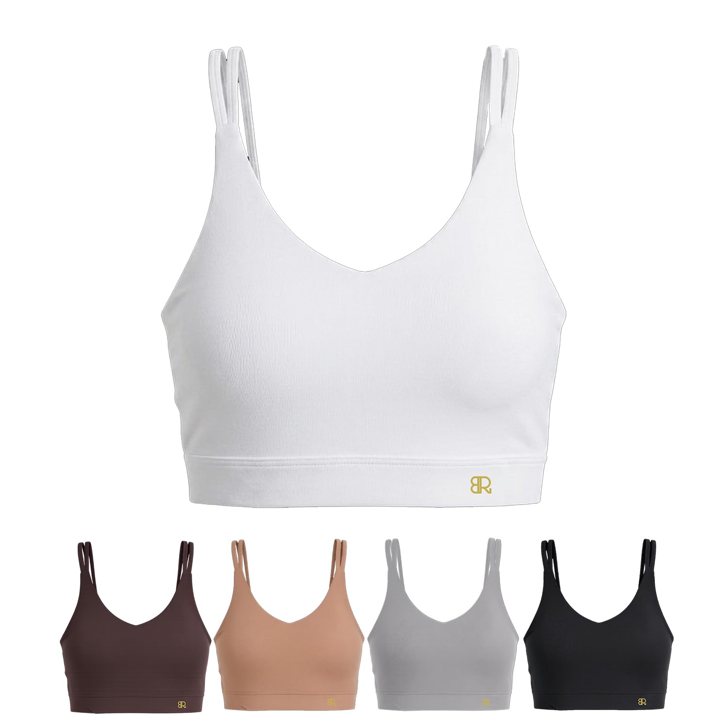 eirica Women's Strappy Sports Bra Micro Modal Wire Free Seamless Bralette Deep V Neck Double Strap with Removable Pads Low Impact Yoga Gym Workout Activewear and Everyday Wear-picture-15