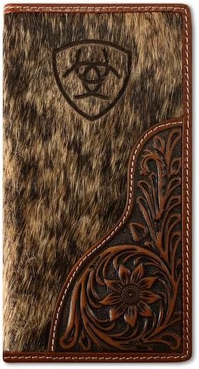 ARIAT Mens Rodeo Wallet Leather Calf Hair Logo Floral Brown