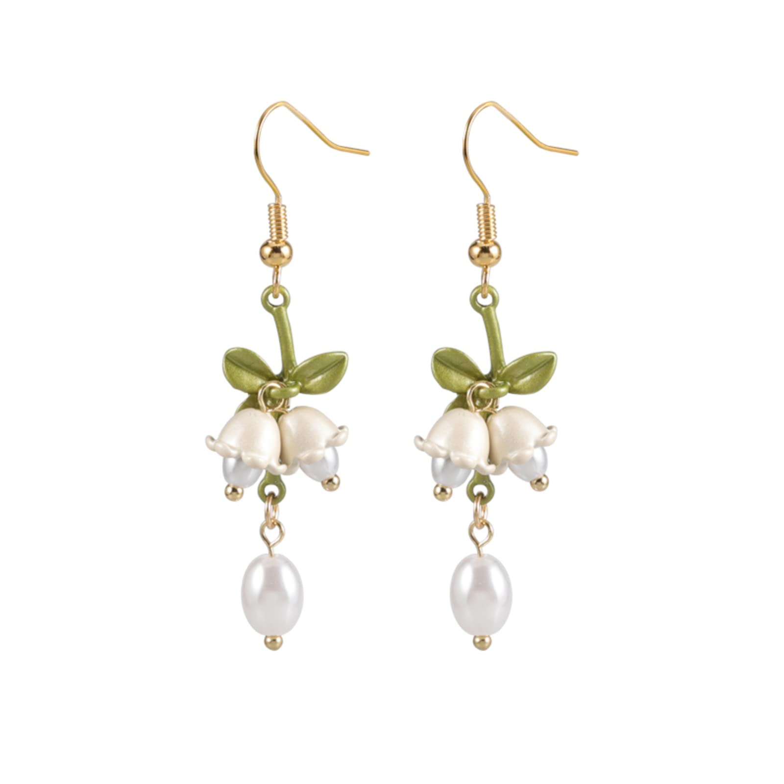 Lily of the Valley Earrings 925 Sterling Silver Drop Dangle Lily Earrings Pearl Flower Drop Lily of the Valley Jewelry Pendant Petal Stud Dangle Statement Earring for Women Bride
