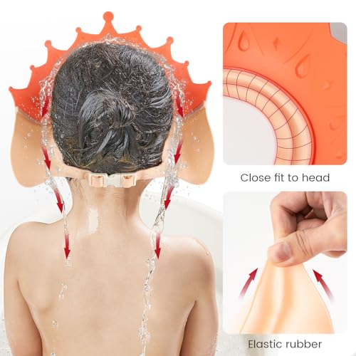 Image of FUNUPUP Kids Shower Cap, 2 Pack Adjustable Toddler Hair Washing Bathing Cap Shield Visor Shampoo Cap Protect Baby Eyes (Crown, Pink and Yellow)