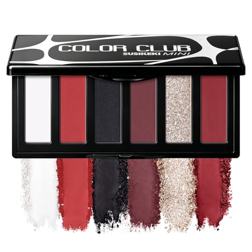 SUSIKEKI Red Eyeshadow Palette with Mirror Sliver Red Black Tones Matte Shimmer 6 Colors Mini Eye Shadow Pallet Travel Size Highly Pigmented for Joker Vampire Clown Goth Halloween Christmas Makeup