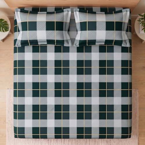 Image of BSB HOME 240 TC Cotton Feel Bedsheet with 2 Pillow Covers, Soft & Breathable Printed Double Bed Sheet for Bedroom, Fade Resistant & Easy Care Design - 90 x 100 Inches (228 x 254 cm) - Hunter Green