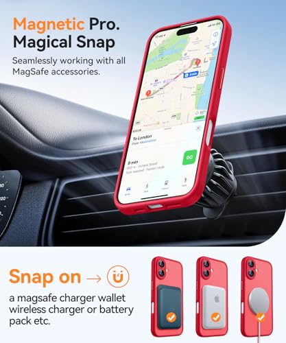 Image of CANSHN Magnetic for iPhone 16 Plus Case, Upgraded [Full Camera Protection] [Compatible with Magsafe] [Translucent Matte] Shockproof Protective Phone Case for iPhone 16 Plus - Red