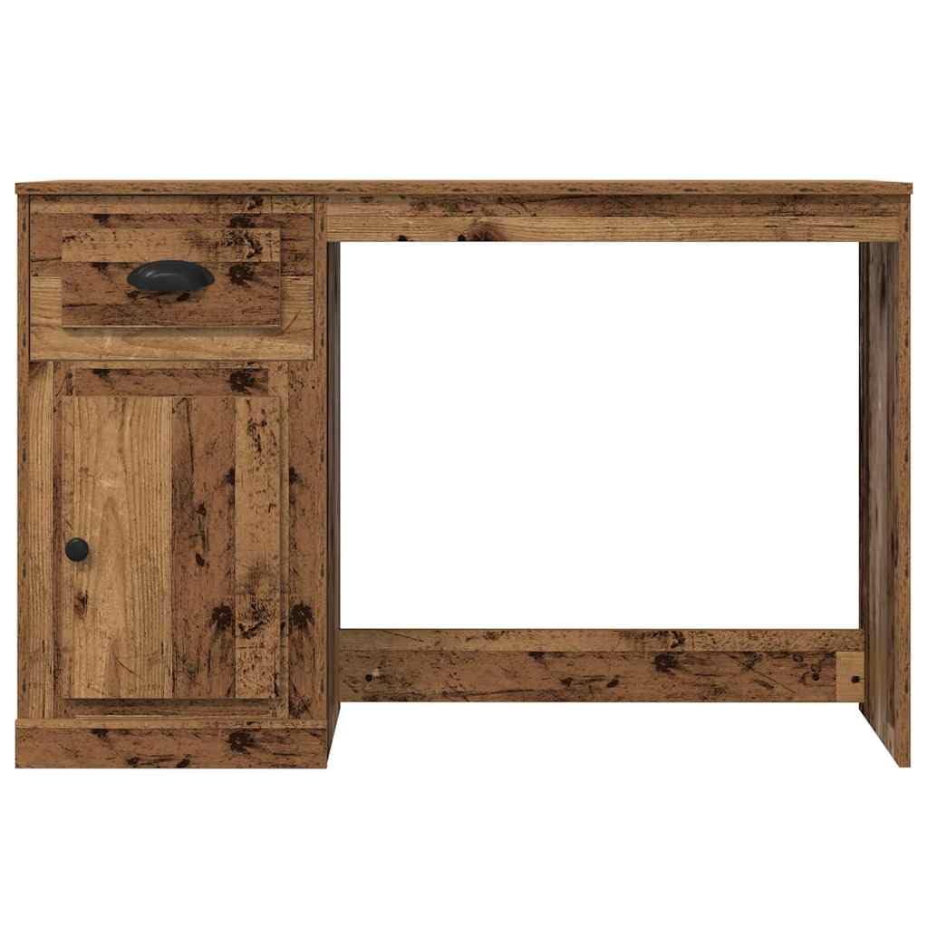 Scrivania con anta, in legno anticato, 50 x 115 x 75 cm, con cassetto, compatta, per ufficio, laptop, postazione di lavoro per casa, studio