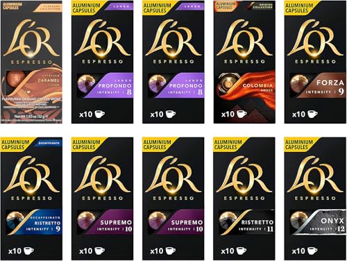 L'OR Espresso Variety Pack Nespresso Compatible Coffee Pods (Pack of 10, Total 100 Coffee Capsules)