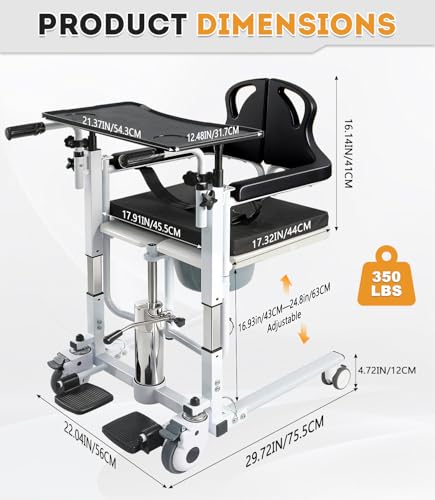 Image of Patient Lift Transfer Chair, 6 in 1 Patient Lift Chair with 180Split Seat for Home, Height Adjustable Portable Lift Nursing Chair with 4 Casters, Commode & Seat Cushion for Seniors Elderly, 350LBS
