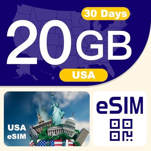eSIM Card USA Prepaid 20GB 30Days | 4G LTE High-Speed Network | Easy Activation | Hotspot Allow | High Coverage Multi-Carrier for Unlocked iOS & Android | No Contract No SIM Card