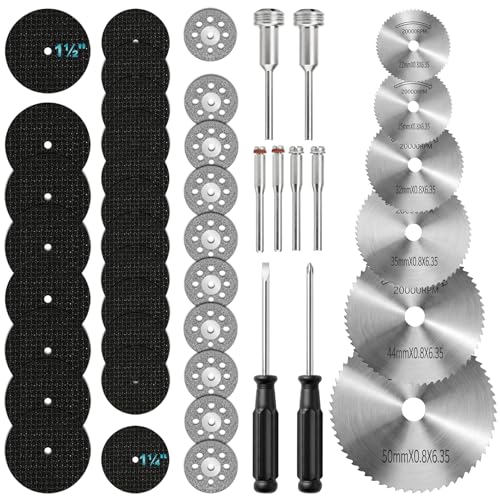 Cutting Wheel Set 44Pcs Pro Cutting Wheels Kit for Dremel Cut Off Wheels Resin Cutting Discs 545 Diamond Cutting Wheels HSS Circular Saw Blades Rotary Tool Kit for Metal/Wood/Plastic/Glass/Stone