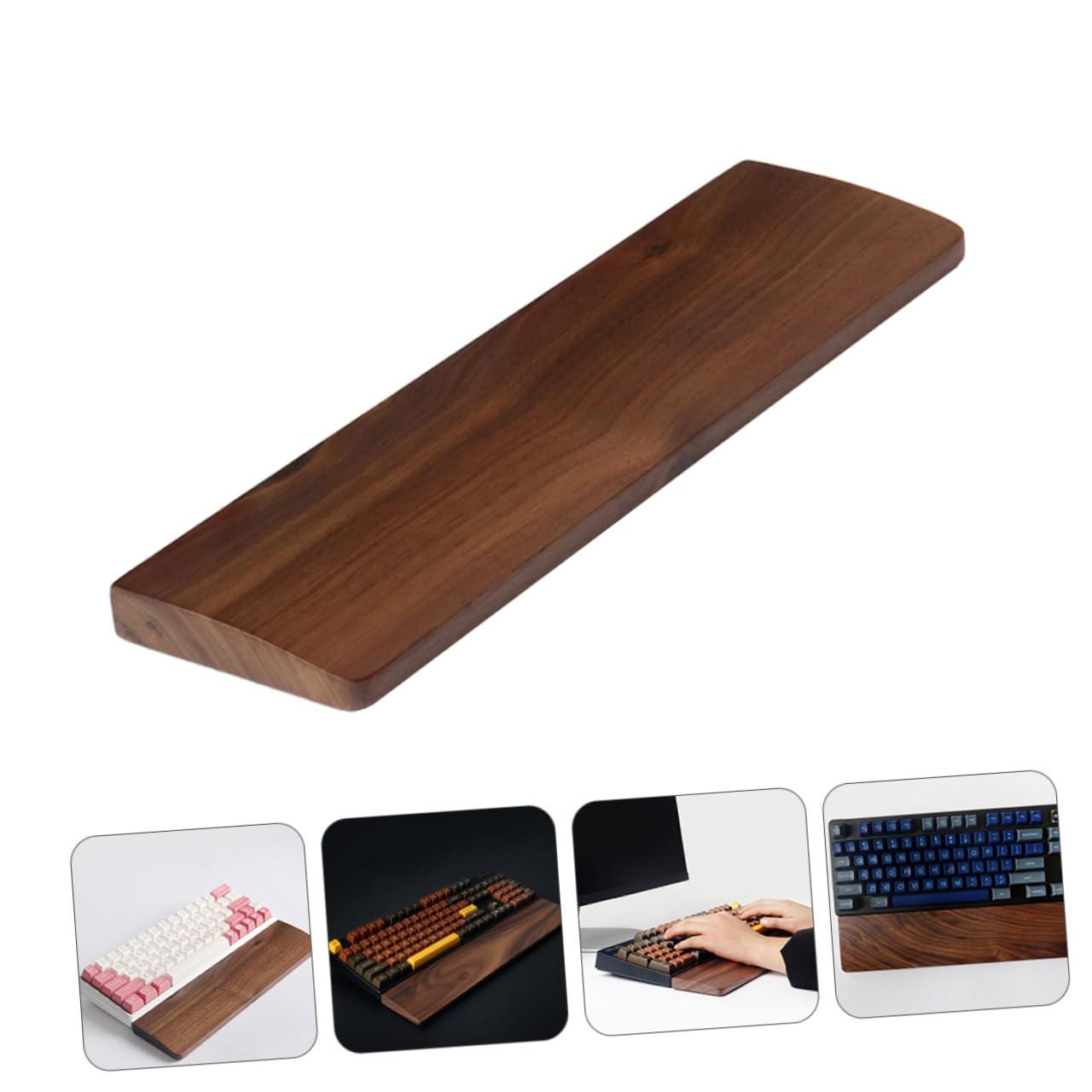 Handgelenkauflage aus Walnussholz 300x80mm für Tastatur | Massivholz, Ergonomische Form, Kaffeefarbene Oberfläche, Feine Verarbeitung