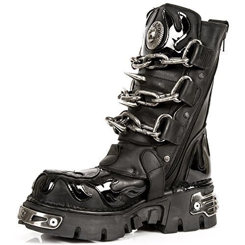 New Rock Mens Black Leather Skull Flame Reactor Boots M.727-S14