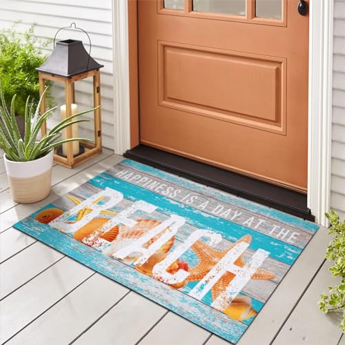 ASPMIZ Summer Welcome Beach Door Mat, Ocean Wood Front Doormats Home Entrance, Non Slip Doormat Rug with Rubber Backing, Absorbent Sea Areas Mats Low Profile Outside Patio Indoor Outdoor, 18" x 30" - Image 9
