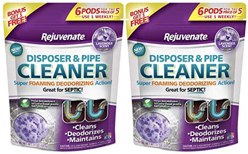 Rejuvenate Garbage Disposal and Drain Pipe Cleaner Powerful Foaming Action and Removes Garbage Disposal Smells 6 Unit Pack Lavender Scent 2PK