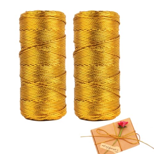 2 Rouleaux Fil Doré, 100m x 1.5mm Corde de Noël en Or, Cordon Métallique, Or Fil Metallique pour Artisanal Décoration Bricolage Emballage Cadeaux