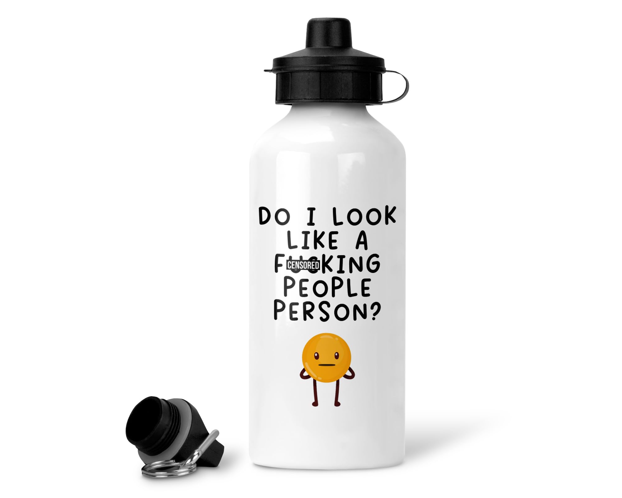 Rib Ticklerz White Funny Water Bottle - Drink Bottle - Hikers Cyclist Water Bottles - Do I Look Like A F*Cking People Person - Colleague Secret Santa Birthday (400Ml)