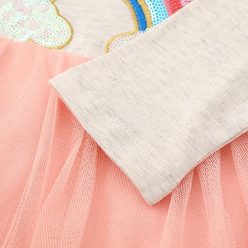 Image of Girls Cotton Long Sleeve Casual Cartoon Appliques Striped Jersey Dresses