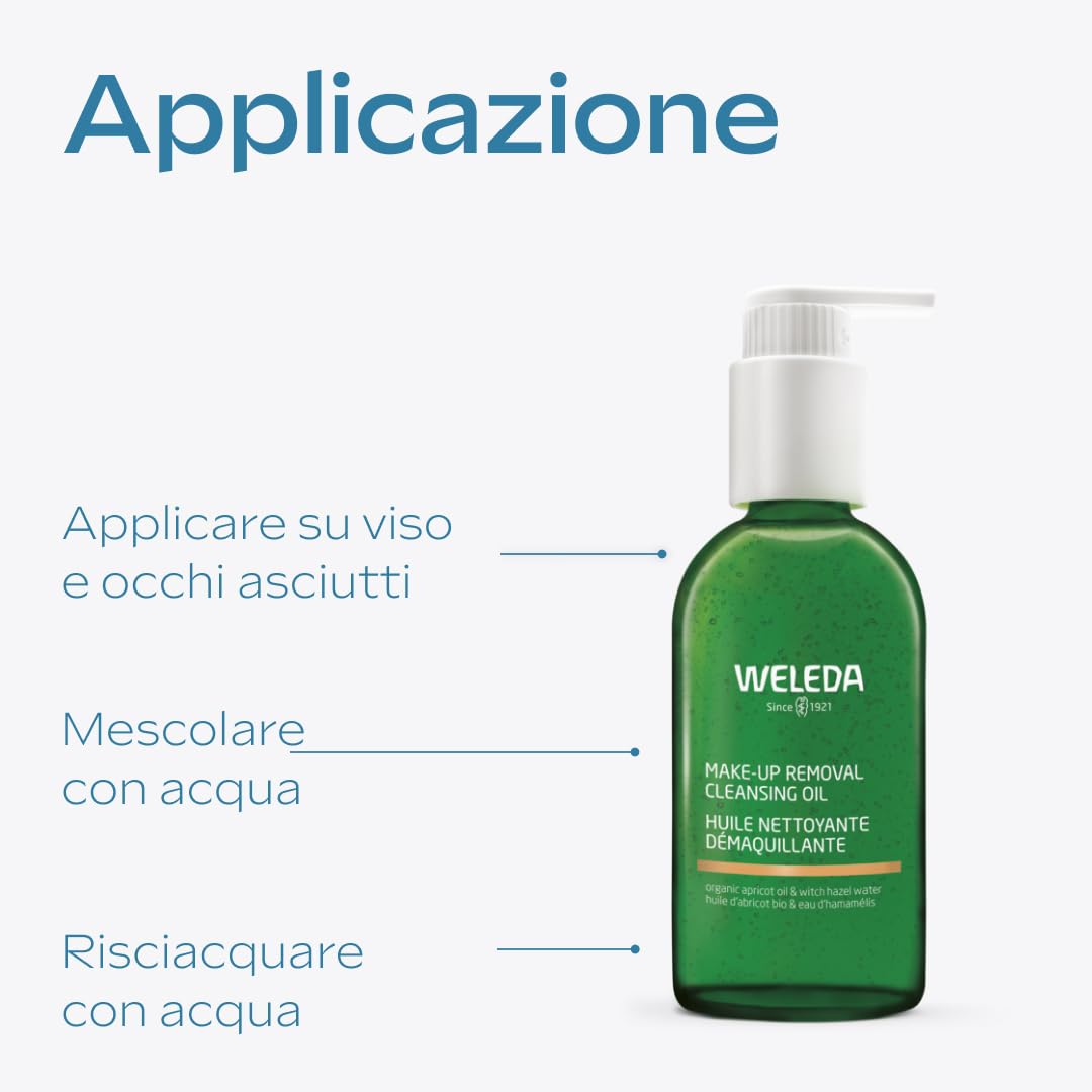 WELEDA - Olio detergente struccante, rimuove delicatamente il make-up anche waterproof senza seccare la pelle, ideale per le pelli sensibili, lascia la pelle vellutata senza ungere- 1x150 ml