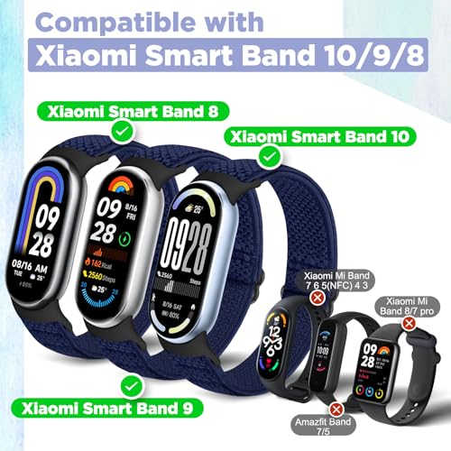 Image of Bcuckood Elastic Bands Compatible with Xiaomi Mi Band 8 Women Men, Stretchy Solo Loop Soft Nylon Elastic Strap Replacement Wristband for Xiaomi Mi Band 8,3 PCS