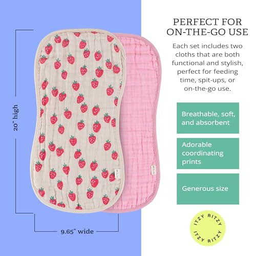Itzy Ritzy Set of 2 Baby Burp Cloths – Ultra-Soft Absorbent Burping Cloths for Babies - Made of 100% Cotton Muslin and Generously Sized with Trendy Coordinating Prints – Machine Washable (Strawberry)4