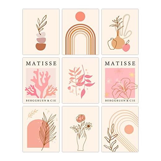 SUPERDANT 9 hoja Matisse Canvas Wall Art Estética Matisse Art Prints Unframed Poster Sets Abstract Canvas Prints para el Hogar Sala de Estar Oficina