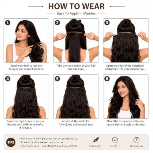 Image of Chaam Women Hair Extension Long Curly Dark Brown 18 To 20 Inch Hairpiece With 5 BB Clip /Hair Extension for Women Party /Halloween /Christmas (110 Gram)