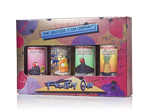 That Boutique-y Gin Company Fruit-y Gin Gift Set – 4 x 5cl Bottles Including Cherry, Chocolate Orange, Strawberry & Balsamic, Spit-Roasted Pineapple – Fruit-Forward Gin Miniatures in Gift Box