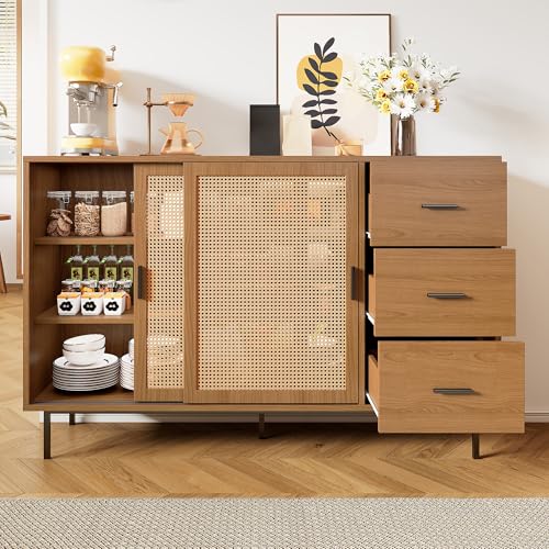 Aparador natural de ratán de 140 cm armario de almacenamiento buffet 5