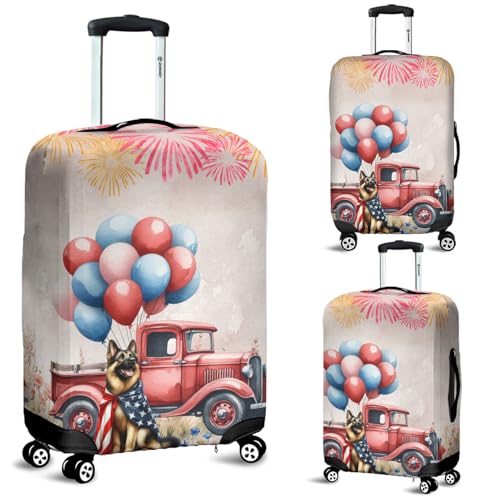 Vintage Patriotic German Shepherd 4th of July Independence Memorial Day Travel Luggage Cover Alsatian Dog Lover Gifts Suitcase Dust Protective Decor - 010062
