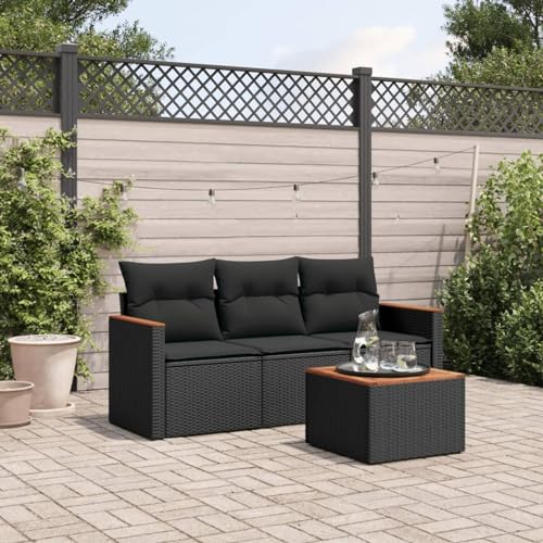 Homgoday Juego de sofás jardín 4 pzas con Cojines ratán sintético Negro Sofá de jardín Muebles de Exterior para jardín, terraza, Exterior con Mesa Rattan Garden Furniture Set de Jardin Negro