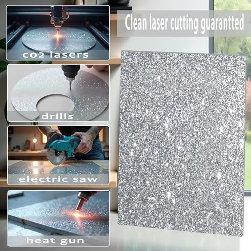 Image of Glitter Acrylic Sheets, 8x8, 1 /8 in Thick, Silver, 2 Pack | 3mm Cast Sparkly Acrylic, For Laser Cutting, Engraving, Invitation Blanks, Festival Decorations