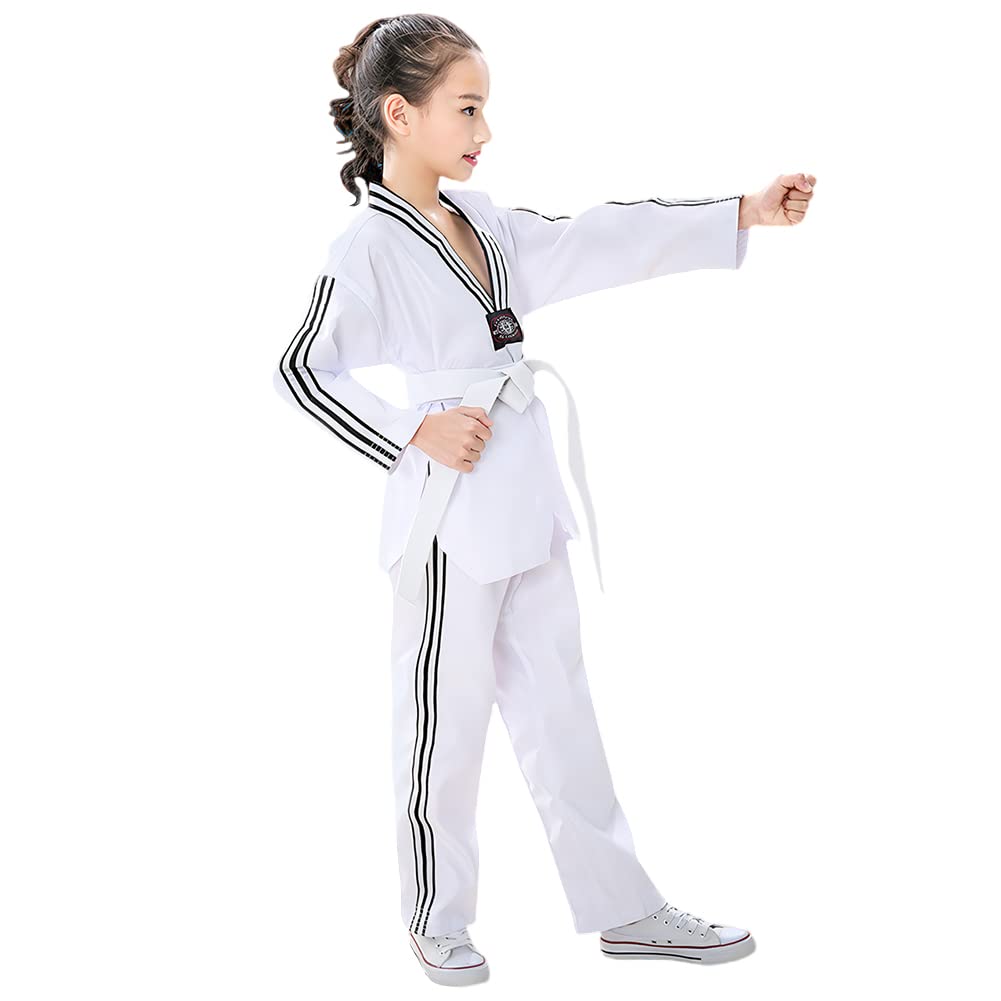 Kimono Karaté Enfant Garçon Confortable Professionnel Kimono Judo Fille Col en V Tenue de Taekwondo avec Ceinture