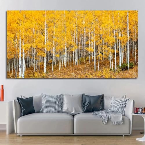 Toile de forêt de bouleaux jaunes pour décoration murale de salon