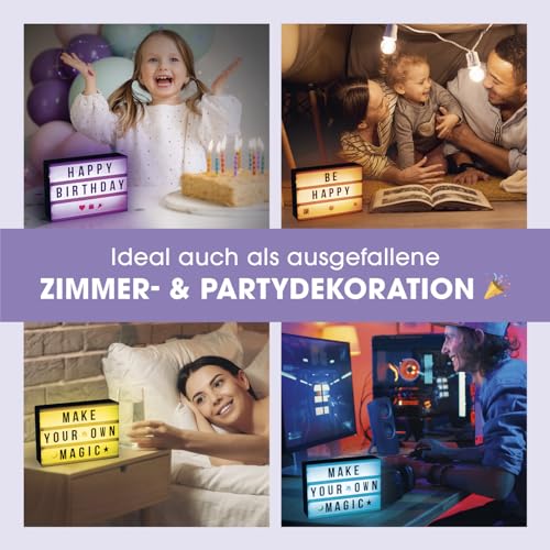 EASYmaxx LED-Leuchtkasten Light Box - Für individuelle Textbotschaften | Mega-Set mit 150 bunten Emojis und 173 austauschbaren Buchstaben, Zahlen und Symbolen | Mit Timerfunktion [A5]