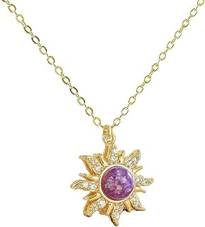Rapunzel Sun Necklace for Women Purple Sun Tangled Pendant Necklace Opal Healing Crystal Necklace Christmas Trendy Jewelry Gift