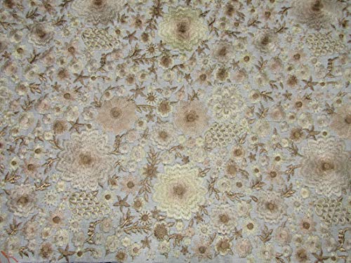 Tissu dupioni ivoire brodé or pour haute couture et rideaux de prestige