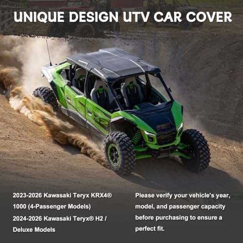 Image of Waterproof UTV Cover Compatible with Kawasaki TERYX 4 Doors | 6 Layers Outdoor Cover with Cotton Liner, Air Vents, Door Zipper and Windproof Buckles for Rain Snow Dust Protection