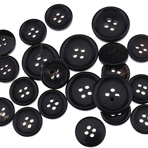 20Pcs 4 Holes Circular Button Natural Buffalo Horn Fastener For Blazers Costumes Crafts Washable Clothes Decoration 2 Sizes 15Mm 20Mm Black #TOP5