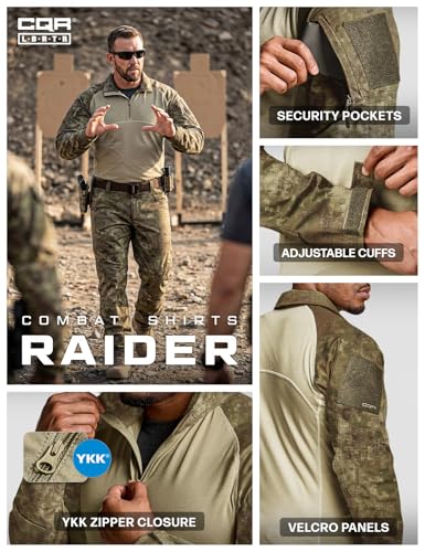 Image of CQR Men's Tactical Combat Shirt, 1 /4 Zip Long Sleeve Breathable Military BDU Training Top for Shooting, Hunting, Range Use