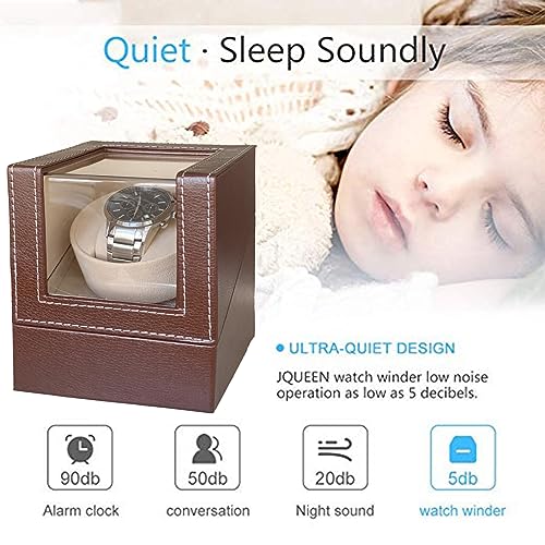 Image of Single Watch Winder for Automatic Watches, Super Quiet, in Wood Shell and Black Leather /Carbon Fiber Leather, Japanese Motor
