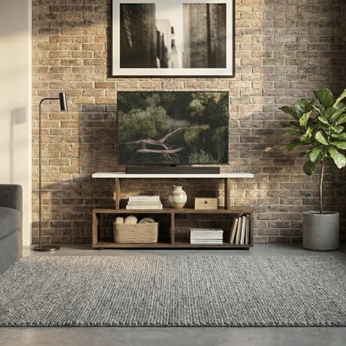 Image of Horizon Low-Profile TV Entertainment Unit with Open Storage Shelves, Modern Console Table for Living Room up to 43 Inch TV, 101x40x41cm (Classic Oak & White)