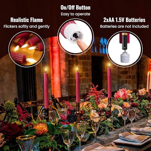 Image of 10 inch Fluted LED Pink Grooved Pillar Candles with 2 Remotes & 24h Timer Memory, On /Off Switch - Flameless Dimmable Battery Operated w /Flicker Mode, Home Wedding Decor (12 Pack)