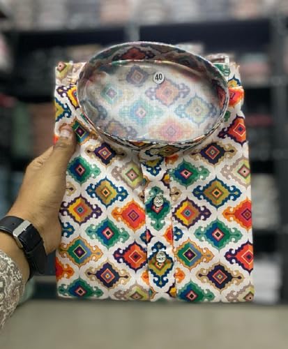 Image of FOXDX Men's Cotton Blend Printed Long Kurta Suitable for All Indian Wedding, Occasions, and Festivals