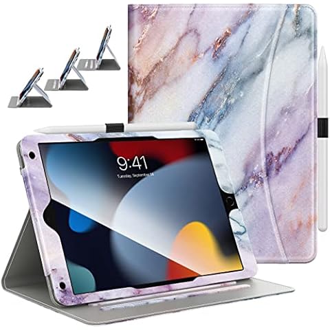 Dadanism for iPad 9th/8th/7th Generation Case (2021/2020/2019) iPad 10.2 Inch Case with Card Slot, [Multi-Angle Viewing Stand] Shockproof Cover Auto Sleep/Wake, Purple Marble Cover
