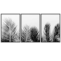 3 Piece Framed Canvas Wall Art Black and White Tropical Leaves Canvas Prints Home Artwork Decoration for Living Room,Bedroom - 16