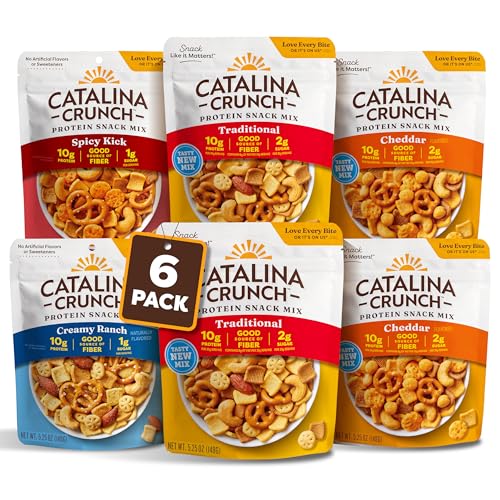 Catalina Crunch Protein Snack Mix with Cheese Crisps | 10g Protein, up to 2g Sugar per Serving | Good Source of Fiber, Gluten Free | Variety Pack (Pack of 6) - Packaging May Vary